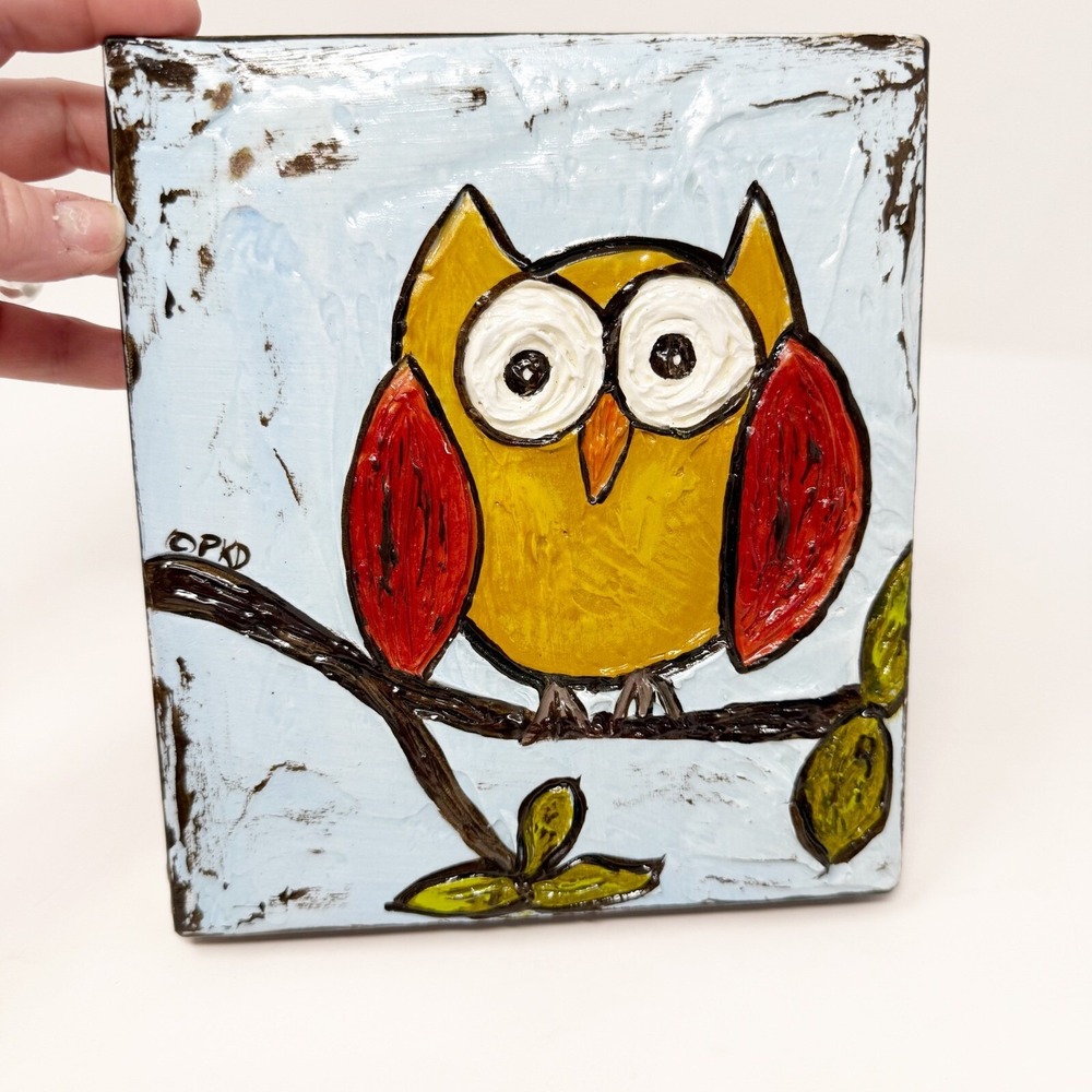 Vineyard's Gifts 7" x 8" Owl Painting on Wood Whimsical - Picture 2 of 6